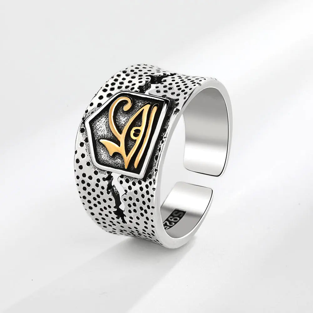 Vintage Horus Anubis Pharaoh Men's Ring in Distressed Style